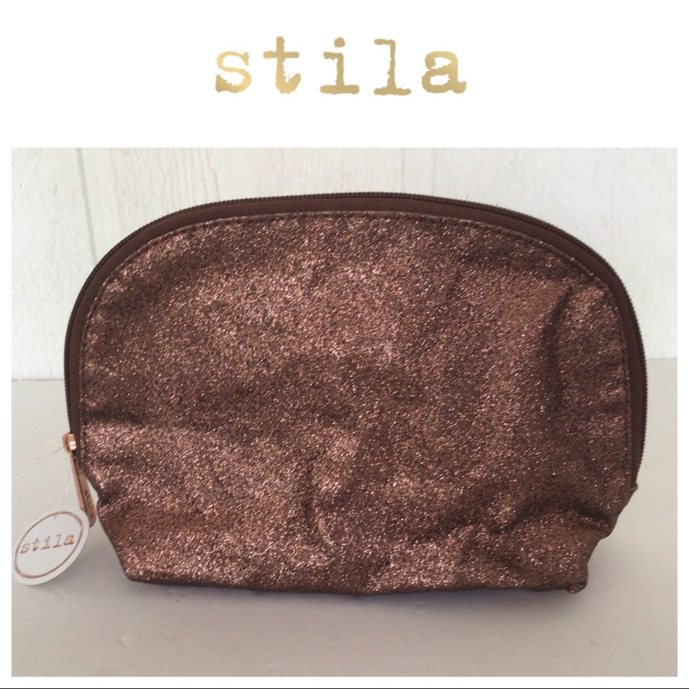 STILA BROWN GLITTER DOME MAKEUP COSMETIC BAG NWT